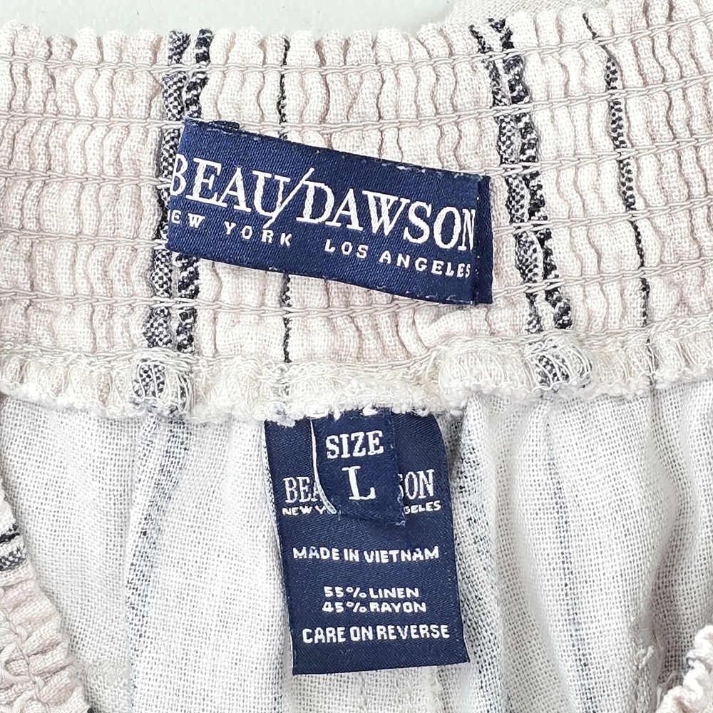 Beau Dawson Linen Blend Striped Smocked Waist Wide Leg Pants Beige/Black Size L - Picture 5 of 6